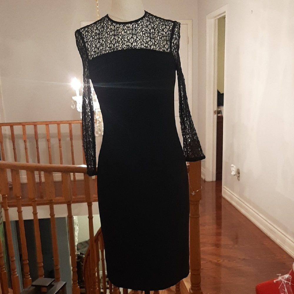 Elegant Black Lace Long Sleeve Dress excellent condition